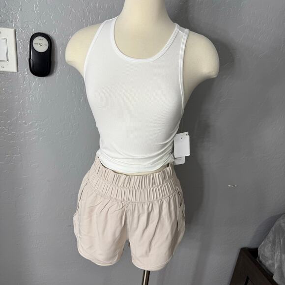 Heavenly Phoebe Rib Knit Crop Tank & Hi-rise Shorts Set, Cloud Dancer-mist Sand - Picture 1 of 4
